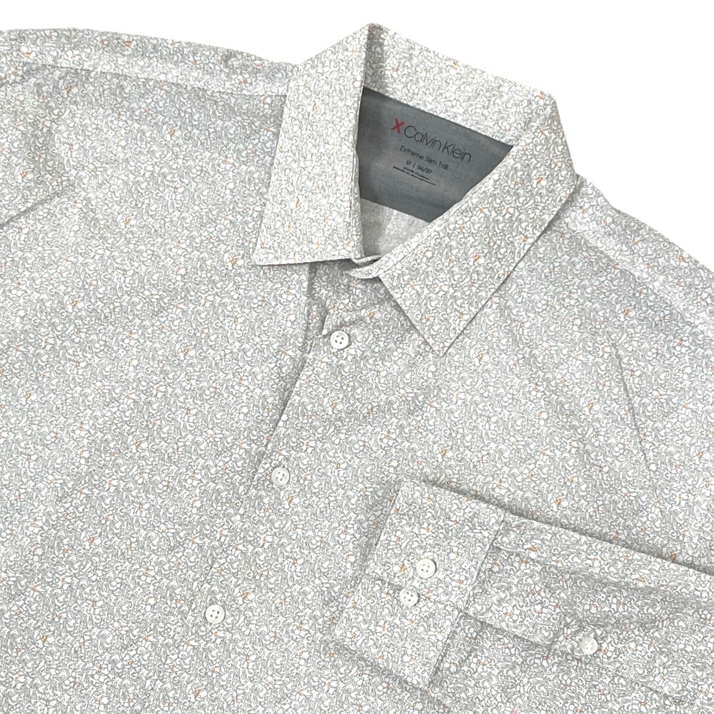 Calvin Klein Men Extreme Slim Tall Shirt 17 36/37 Grey Orange Long Sleeve Modern